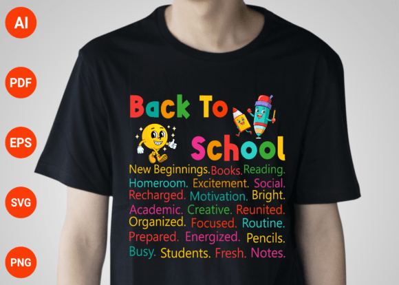 Back to School Words Teacher SVG T-Shirt Design for Merchandise Creation